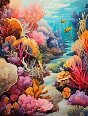 Fototapeta na wymiar Vibrant Coral Reefs: Earth Tones Art and the Natural Ocean Palette