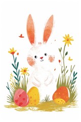 Joyful Easter greetings with a charming bunny and spring blooms.