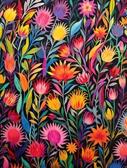 Fototapeta na wymiar Vibrant Fiesta Patterns: Field Painting with Festival Colors