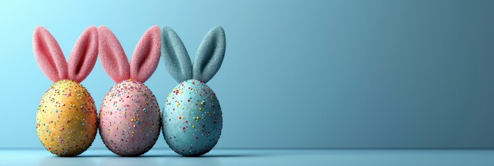  Easter Eggs Rabbit Ears Bezel Blue, Banner Image For Website, Background, Desktop Wallpaper