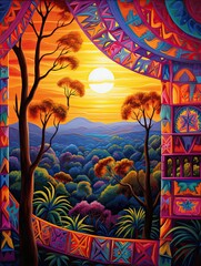 Vibrant Fiesta Patterns: A Sunset Evening Painting