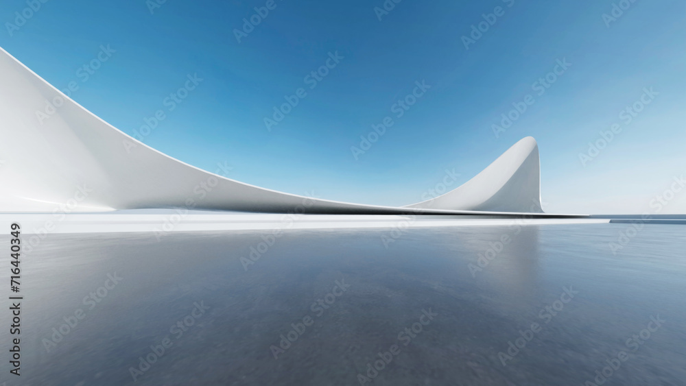 Poster 3d render of abstract futuristic architecture with empty concrete floor. Scene for car presentation.