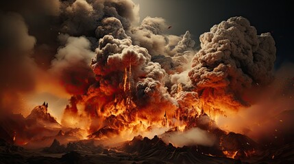 large volcanic eruption with a large release of smoke and ash close-up, natural disaster, Generative AI
