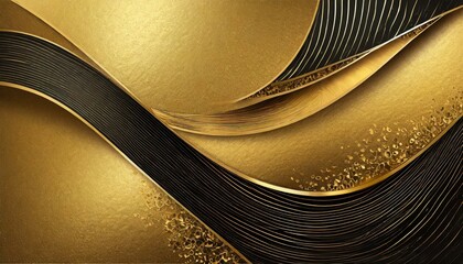 background.a detailed and visually stunning digital artwork showcasing a golden shiny gradient background. Utilize a golden paper with a metallic effect, incorporate gold and black waves, and aim for 