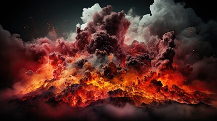 large volcanic eruption with a large release of smoke and ash close-up, natural disaster, Generative AI