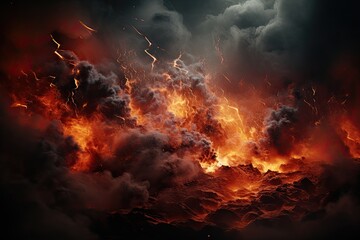 large volcanic eruption with a large release of smoke and ash close-up, natural disaster, Generative AI - obrazy, fototapety, plakaty