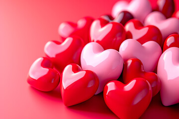 Obraz premium Poster or banner with realistic 3d hearts, symbol of love and st. Valentine's day