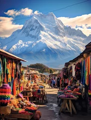Poster Vibrant South American Markets: Snow-Capped Mountain, Chilly Market, and High-Altitude Trade © Michael