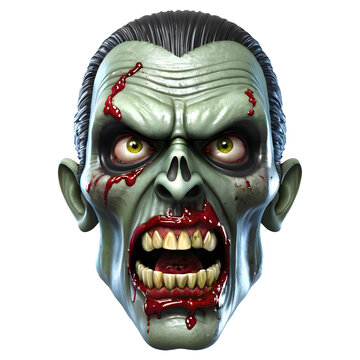 3d character Scary Zombie face, 3d rendering style in transparent background