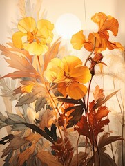 Vintage Botanical Sketches: Golden Hour Glow and Sunset Plant Shadows