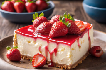 Strawberry Cheesecake Close-Up on the Table