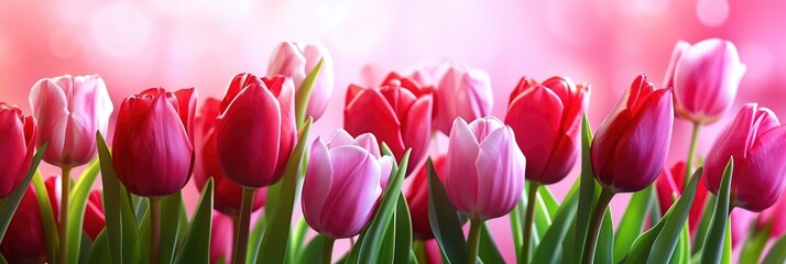 Obraz na płótnie Canvas Flowers Red Pink Tulips Flowering, Banner Image For Website, Background, Desktop Wallpaper