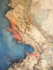 Vintage Nautical Maps Pathway: Coastal Path and Beach Trail Art painting