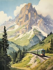 Vintage Railway Posters: Breathtaking Alpine Train Views and Mountain Landscape Art