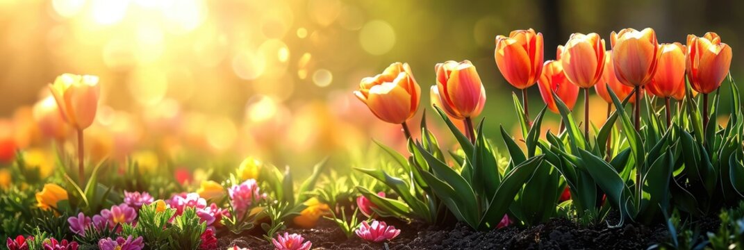  Fresh Colorful Tulips Flower Bloom Garden, Banner Image For Website, Background, Desktop Wallpaper