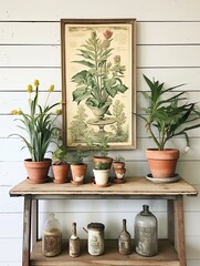 Vintage Seaside Piers Botanical Wall Art - Coastal Flora: Plants by Pier