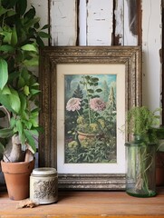 Vintage Victorian Gardens Nature Artwork: Enchanting Garden Scene, Rustic Wall Decor