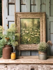 Vintage Victorian Gardens Nature Artwork: Captivating Garden Scene Art with Rustic Charm