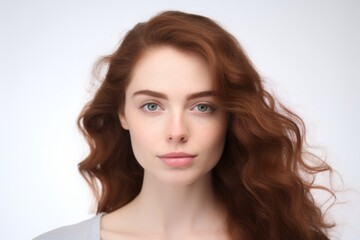 Fototapeta premium Portrait of a beautiful young woman with long curly red hair