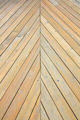 New wooden floor slats for outdoor use with a diagonal course