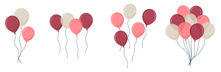 Ballons - Éléments vectoriels colorés éditables pour la fête et les célébrations diverses - Différentes compositions festives pour une fête romantique comme la Saint-Valentin