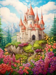 Enchanted Fairy-tale Castle Gardens: Lush Lawns and Meadow Painting