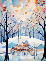 Whimsical Winter Carousels: Abstract Landscape of Wintery Shapes