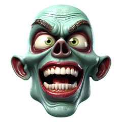 3d character Scary Zombie face, 3d rendering style in transparent background