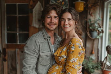 Fototapeta premium Young pregnant woman with partner at home