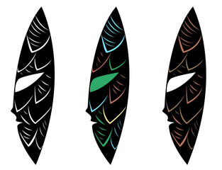 Egyptian masks. African ethnic tribal masks on a white background. Flat icons. Ritual symbols and decorative art.