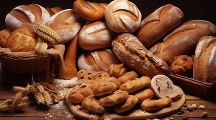 Photo sur Plexiglas Pain Different types of bread in the bakery. Various bakery products. Handmade Bakery Delights.