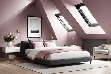 Timeless Simplicity: Modern Attic Room Darker Pink Elegance in Contemporary Minimalism