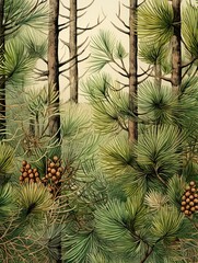 Whispering Pine Forests: Botanical Pine Flora Wall Art