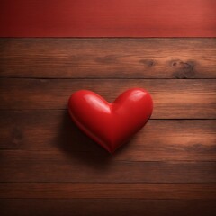 3D Red Heart on Wooden Background