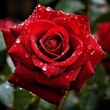 Very nice red rose water drops image Generative AI