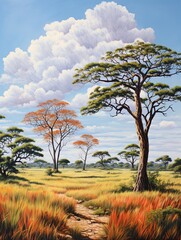 Wild African Savannas Spring Meadow Print | Blooming Scene Art in Savanna