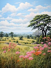 Wild African Savannas Spring Meadow Print: Blooming Scene Art