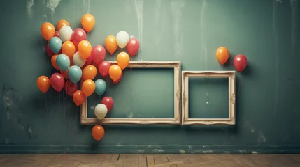 Foto op Plexiglas Composition of balloons escaping from a vintage picture frame © Mehran
