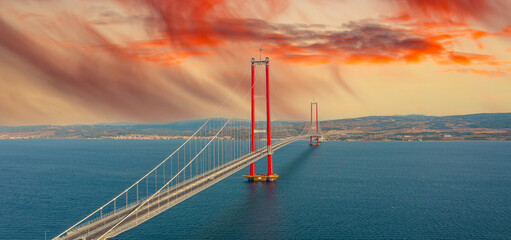 Fototapeta premium new bridge connecting two continents 1915 canakkale bridge (dardanelles bridge), Canakkale, Turkey