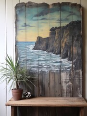 Windswept Coastal Cliffs: Country Landscape Painting with Rustic Cliff Charm