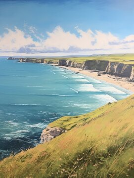 Windswept Coastal Cliffs: Wide Panoramic View of the Stunning Coastal Cliff Landscape