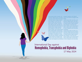 International Day against Homophobia, Transphobia and Biphobia.
Young girl with colorful flag of all collectives.