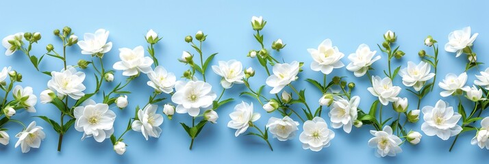  Postcard Mockup White Flowers On Blue, Banner Image For Website, Background, Desktop Wallpaper