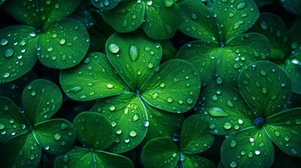 clover leaves with water drops