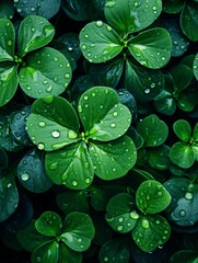 clover leaves with water drops