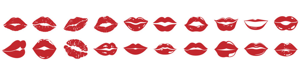 Lips vector icon set. kiss illustration sign collection.  woman symbol. love logo.