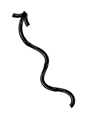 Hand drawn crayon chalk charcoal line arrow. curvy and wavy arrow isolated on white background. squiggle or scribble stroke. Element for diagrams. Vector doodle marker. Freehand swirl 