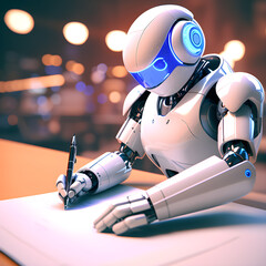 chatgpt bot writing answers with pen on paper