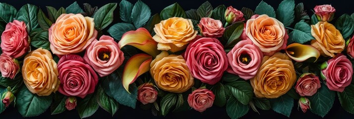  Summer Bouquet Pink Roses Yellow Calla, Banner Image For Website, Background, Desktop Wallpaper