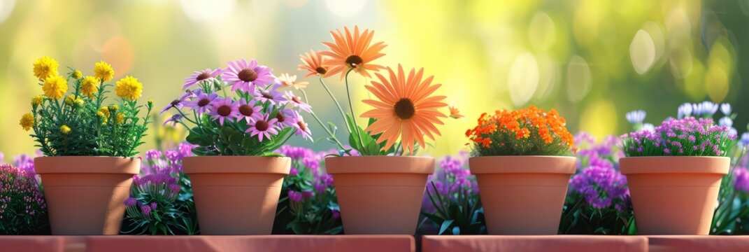  Terracotta Clay Pots Garden Plants Flowers, Banner Image For Website, Background, Desktop Wallpaper